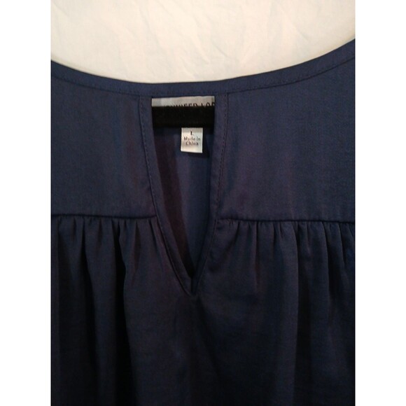 Jennifer Lopez Sheer-Ruffle Blouse -lined-3/4 Sleeve-Navy Blue-W/Large-Pullover - Picture 7 of 16